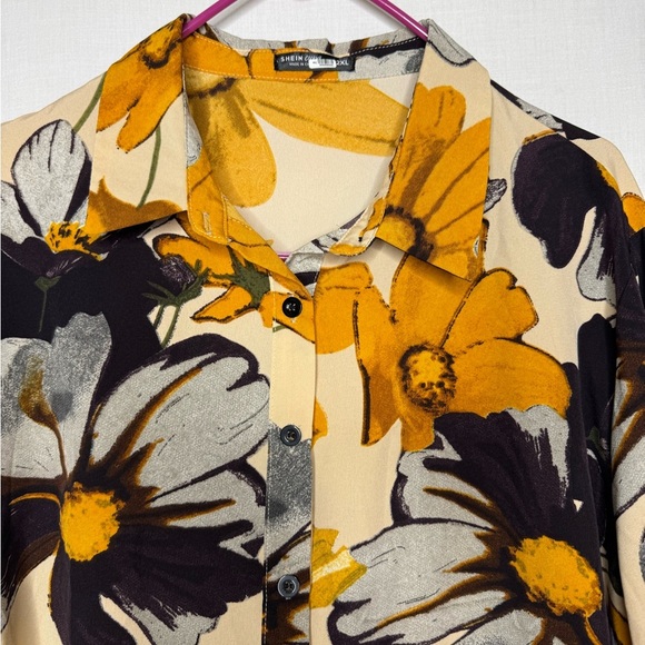 Bold Floral Button Down Blouse Cotton 2X Long Sleeve Casual Office Workwear - Picture 4 of 9